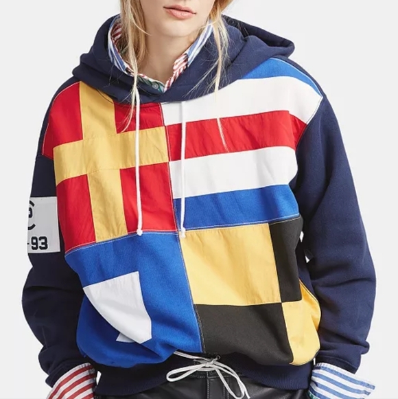 Polo Ralph Lauren Tops - Polo Ralph Lauren SIGNAL FLAG Crop Fleece Hoodie Large